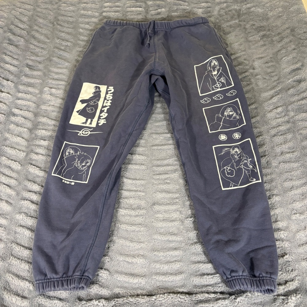 Hypland x Naruto Itachi Uchiha Graphic Sweatpants Navy Blue Mens Large AR935